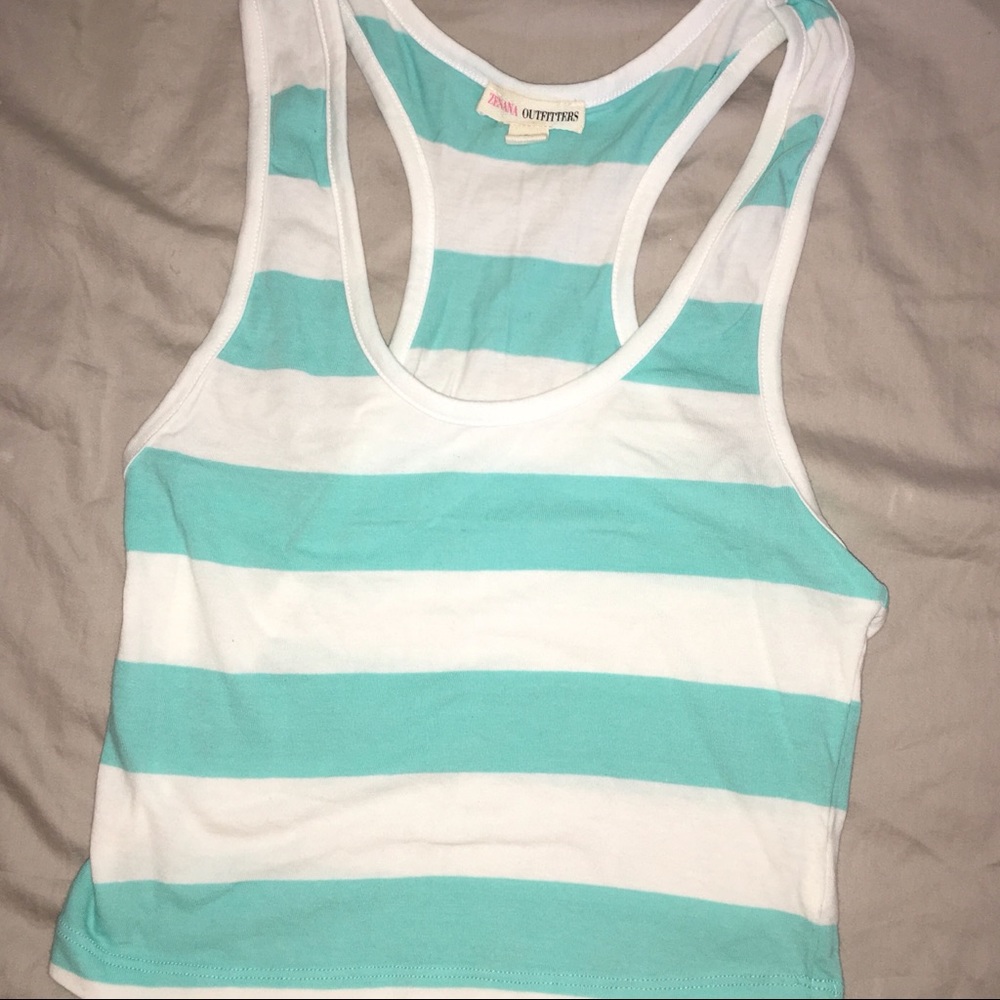 Zenana Outfitters Blue & White Stripe Crop Top Lrg